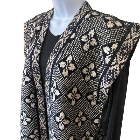 Vintage Alpaca Line Sweater Vest Open Front Black Off White Womens Peru ?SIZE - Picture 2 of 10